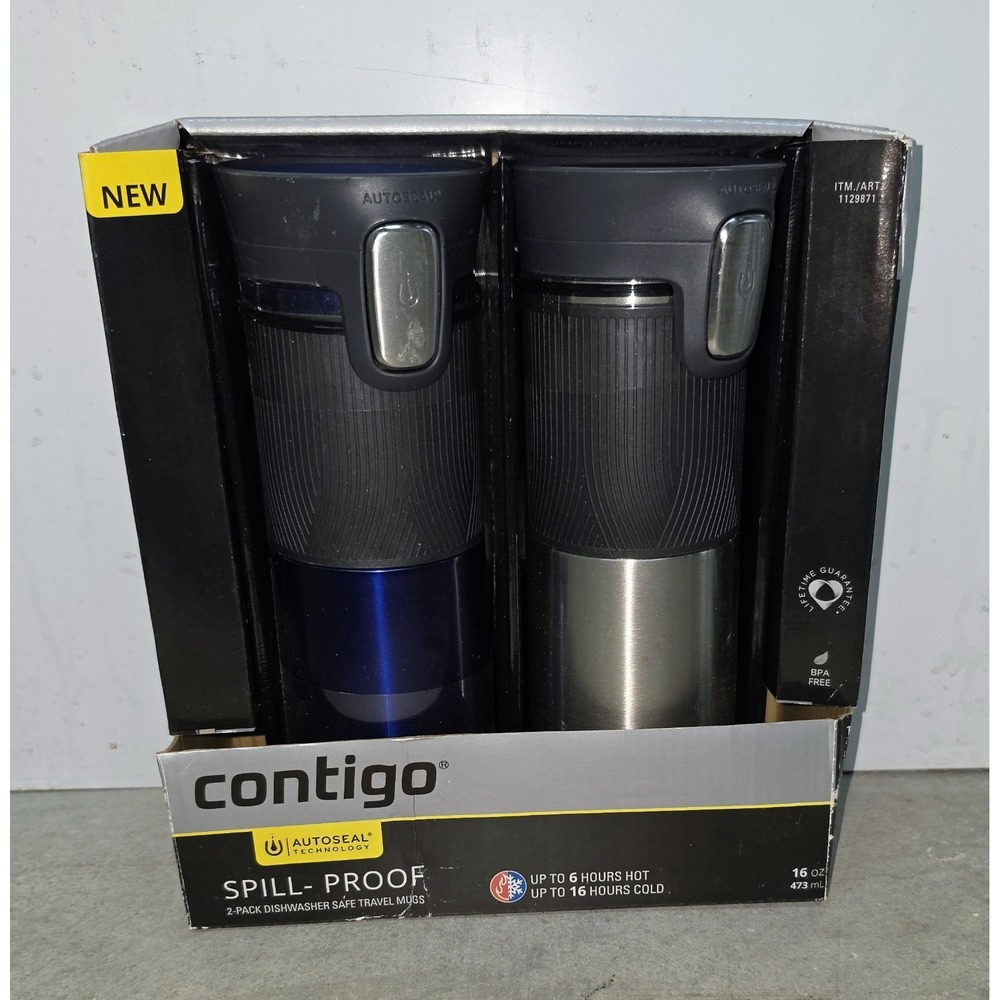 Contigo Autoseal 16Oz 2 Pack Travel Mug Gray Spill-Proof 6 Hrs Hot 16 Hrs Cold